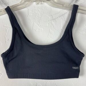 Aritzia TNA Formarib Mini Bra Top Bralette‎ Pull On Crop Shirt Knit Ribbed Black